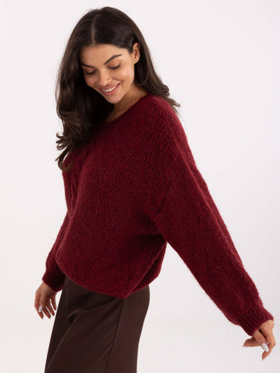 Bordowy sweter oversize z okrągłym dekoltem