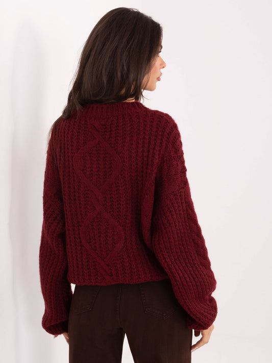 Bordowy sweter oversize z warkoczami