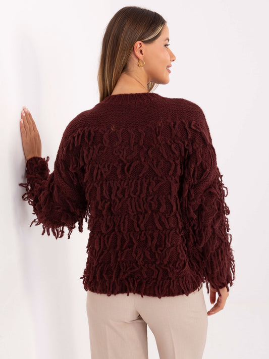 RUE PARIS Bordowy sweter oversize w stylu boho