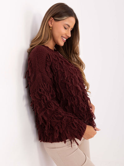 RUE PARIS Bordowy sweter oversize w stylu boho