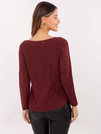 RUE PARIS Bordowy brokatowy sweter damski