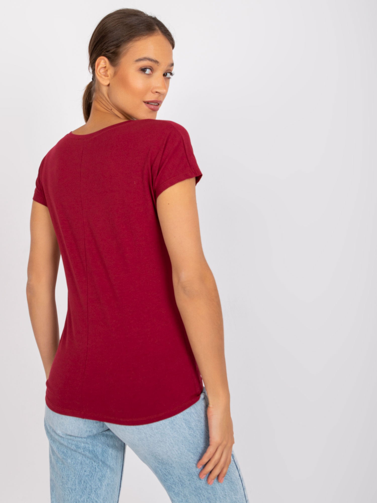 Bawełniany t-shirt V-neck bordowy