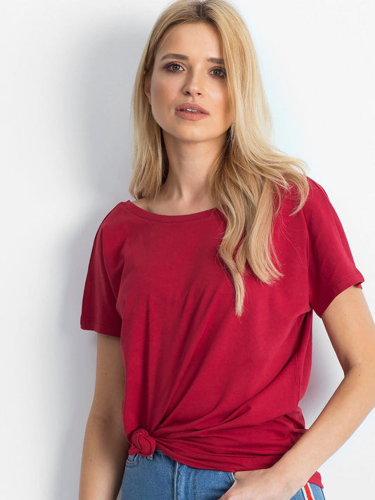 T-shirt z dekoltem z tyłu bordowy