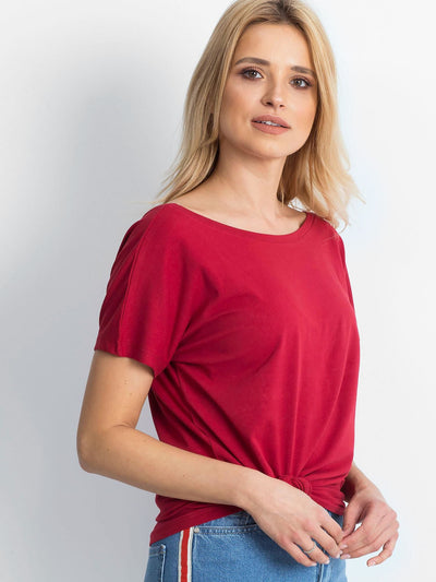 T-shirt z dekoltem z tyłu bordowy