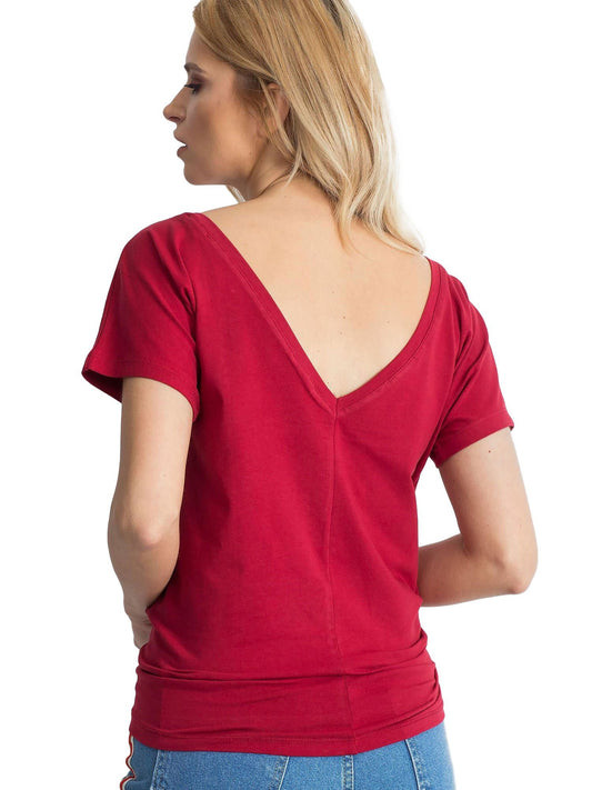 T-shirt z dekoltem z tyłu bordowy