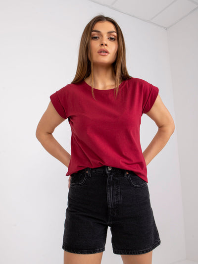 Gładki t-shirt damski bordowy