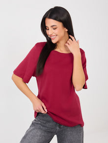 RUE PARIS Bordowy t-shirt basic z bawełny