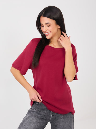 RUE PARIS Bordowy t-shirt basic z bawełny