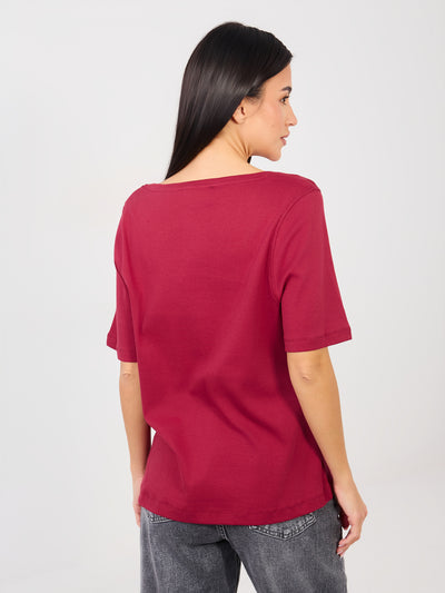 RUE PARIS Bordowy t-shirt basic z bawełny