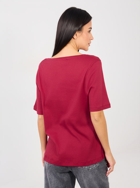 RUE PARIS Bordowy t-shirt basic z bawełny