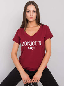 Bordowy t-shirt damski z nadrukiem