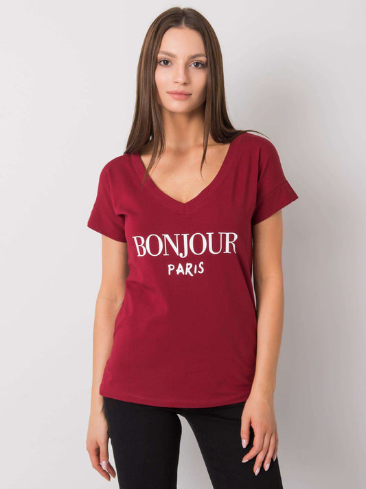 Bordowy t-shirt damski z nadrukiem