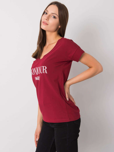 Bordowy t-shirt damski z nadrukiem