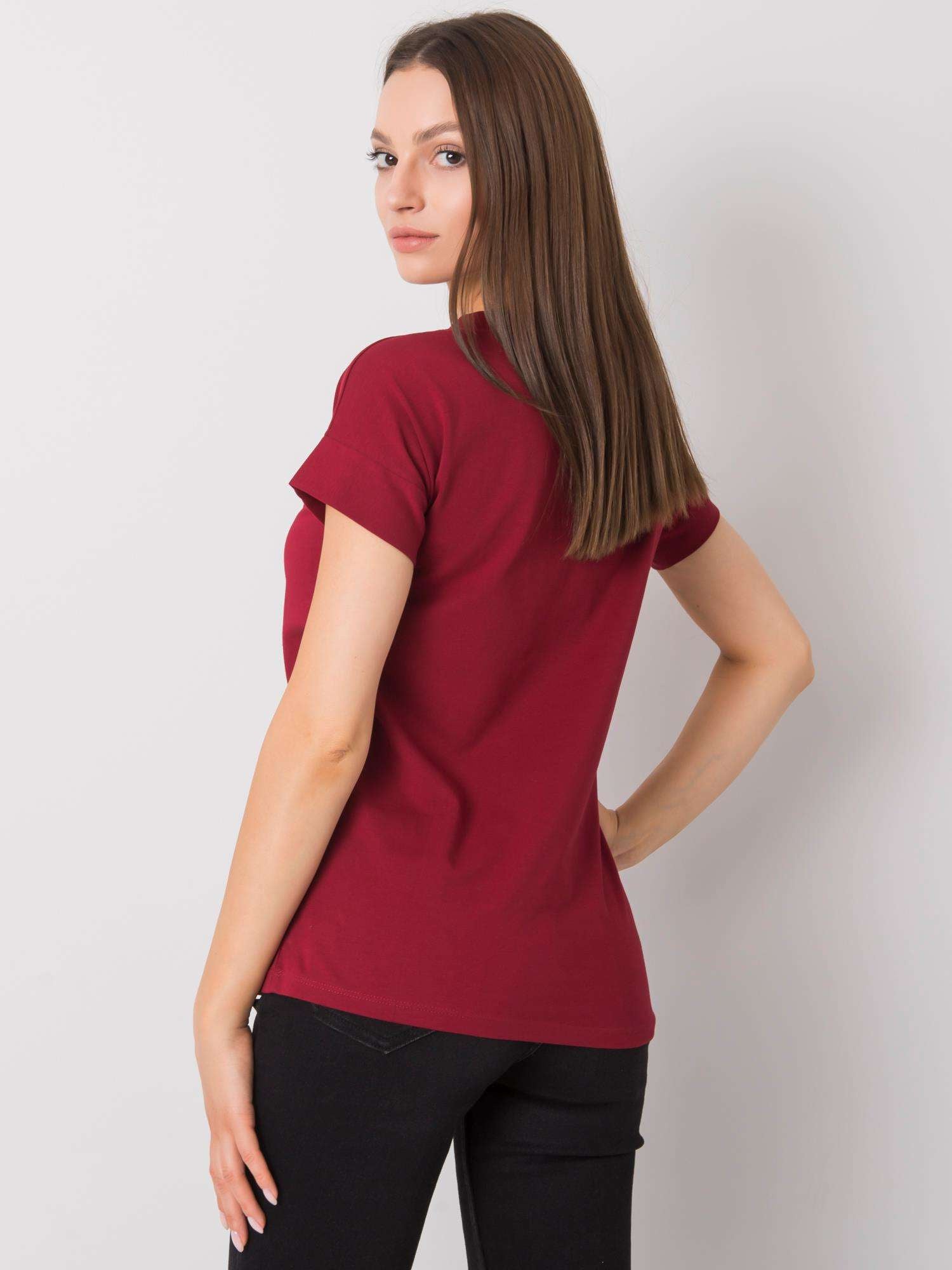 Bordowy t-shirt damski z nadrukiem