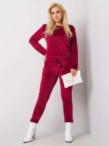 Bordowy komplet welurowy plus size