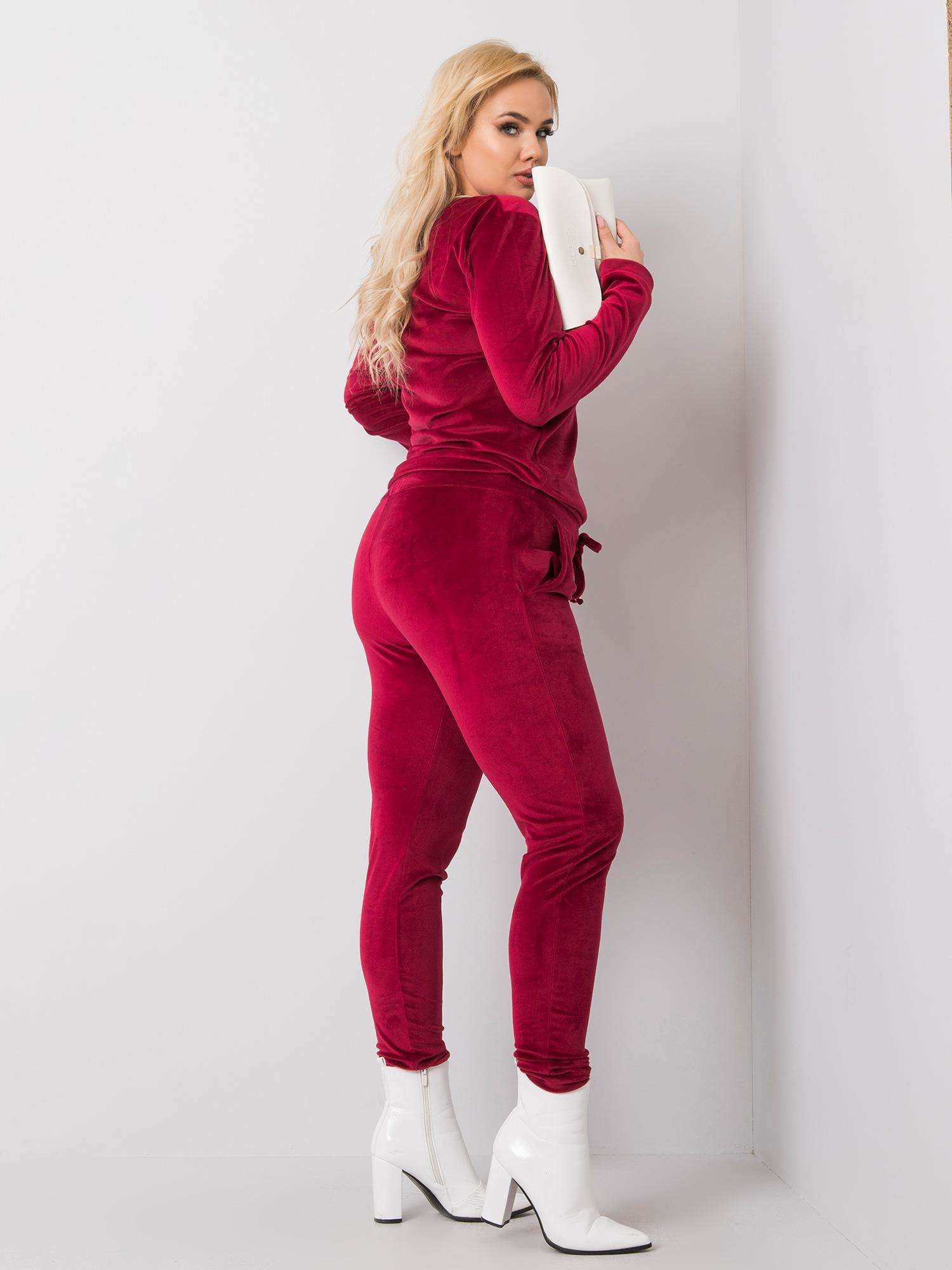 Bordowy komplet welurowy plus size