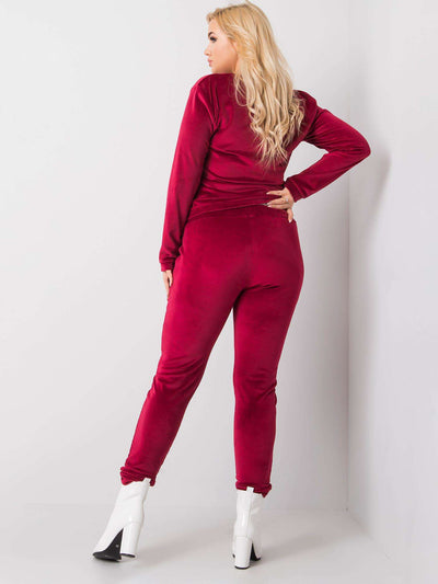 Bordowy komplet welurowy plus size