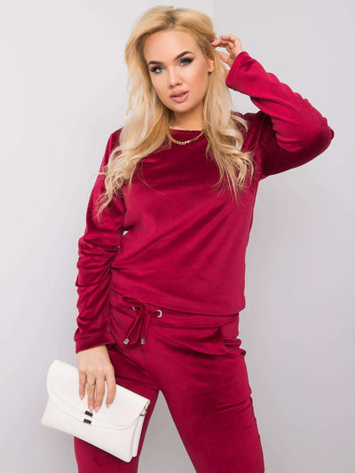 Bordowy komplet welurowy plus size