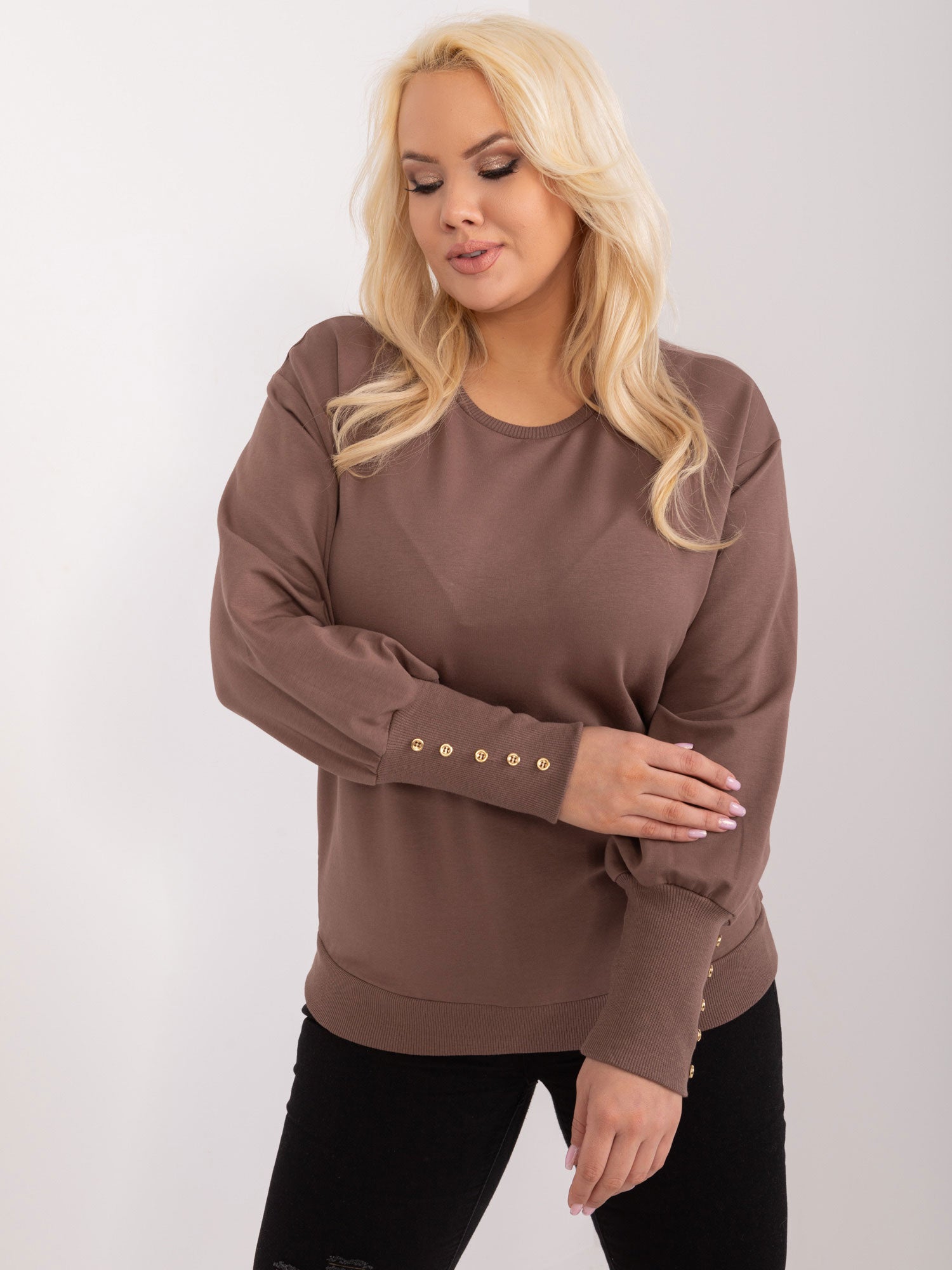 Brązowa bluza plus size z bufiastym rękawem