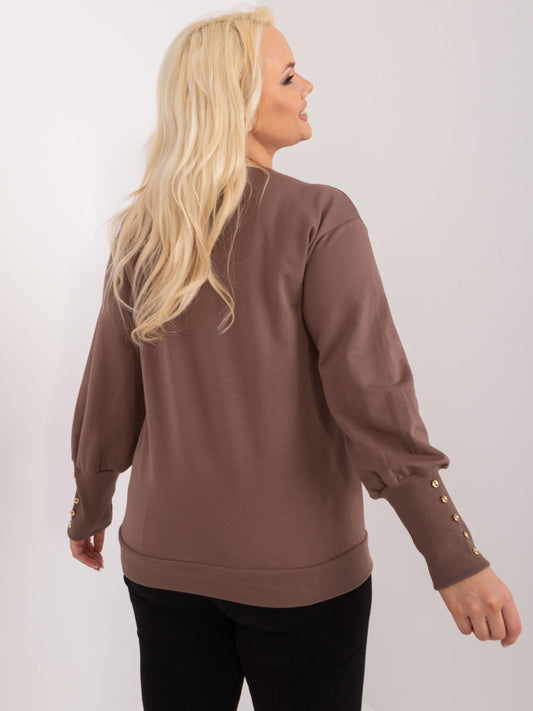 Brązowa bluza plus size z bufiastym rękawem