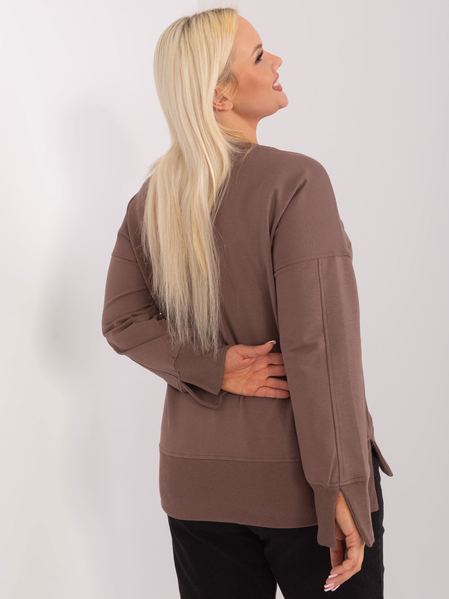 Brązowa dresowa bluza plus size z bawełny