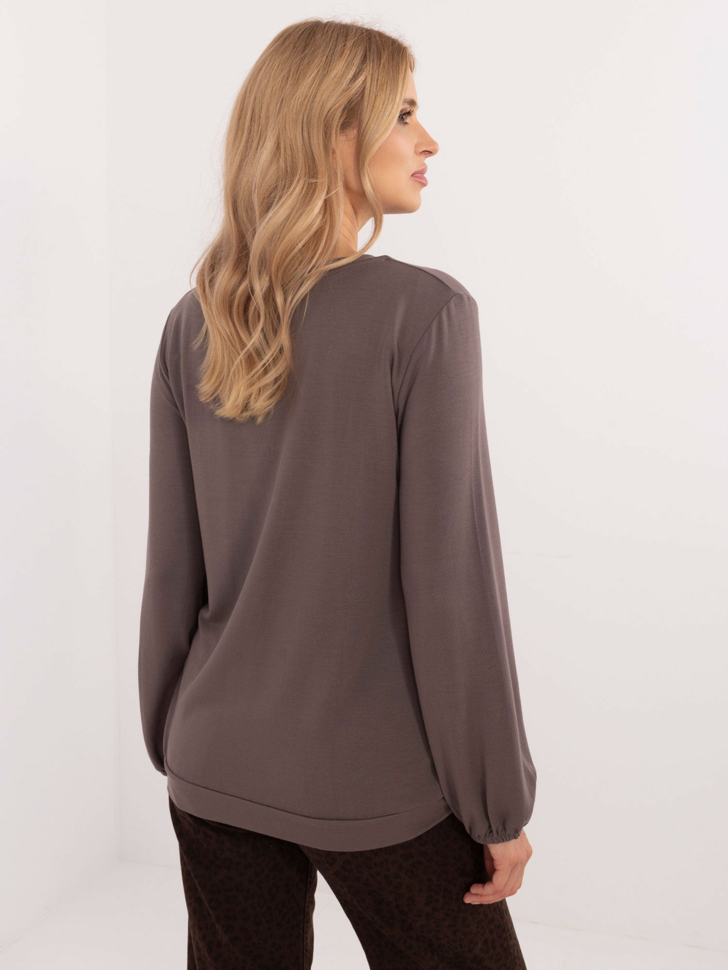 Brązowa luźna bluzka longsleeve z modalu