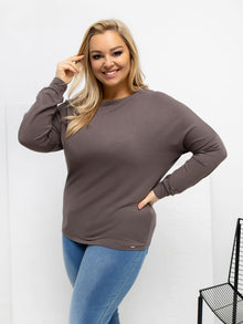 Brązowa damska bluzka plus size z długim rękawem