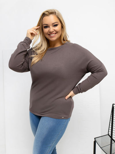 Brązowa damska bluzka plus size z długim rękawem