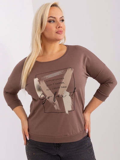 Brązowa damska bluzka plus size z rękawem 3/4