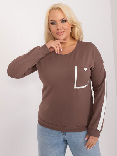 Brązowa bawełniana bluzka plus size z kieszenią