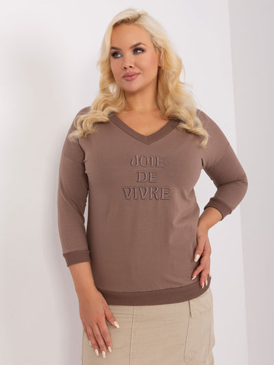 Brązowa bawełniana bluzka plus size ze ściągaczem