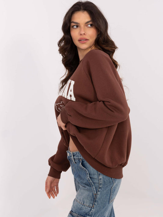 Brązowa damska bluza oversize z napisem