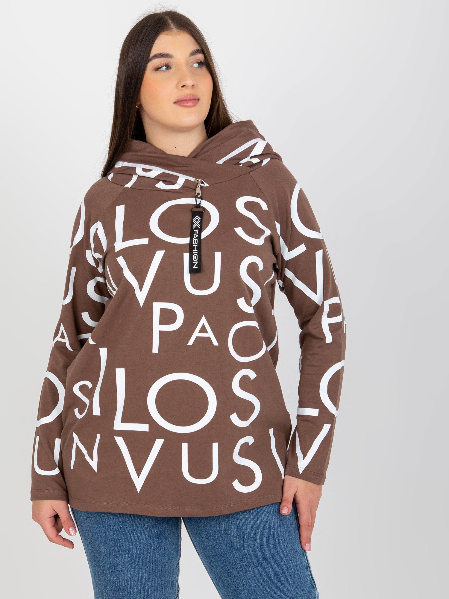Brązowa bawełniana bluza plus size z literami