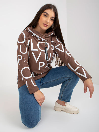 Brązowa bawełniana bluza plus size z literami