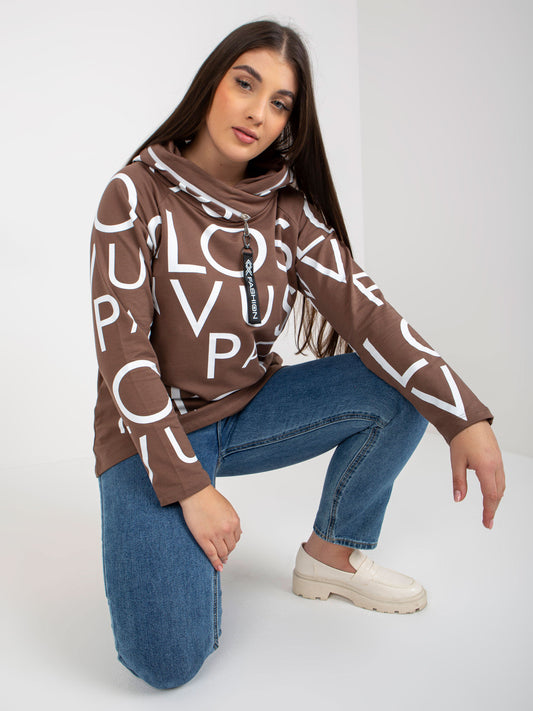 Brązowa bawełniana bluza plus size z literami