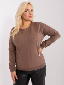 Brązowa bawełniana bluzka plus size z naszywką