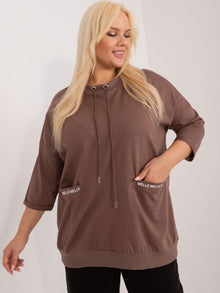 Brązowa bawełniana bluzka plus size z napisami