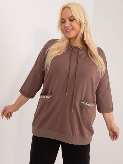 Brązowa bawełniana bluzka plus size z napisami