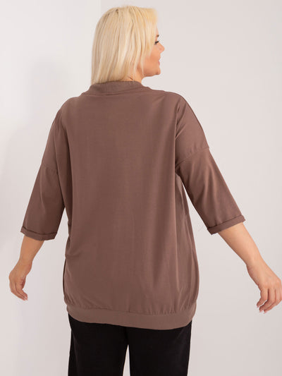 Brązowa bawełniana bluzka plus size z napisami