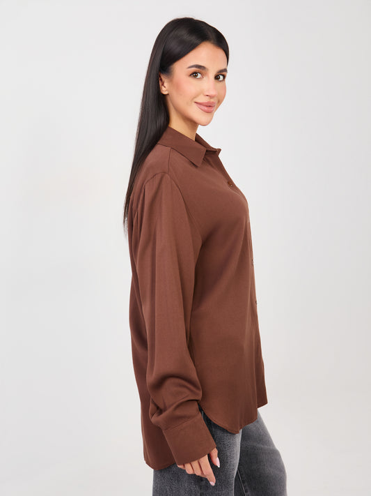 Brązowa damska koszula oversize z kołnierzykiem
