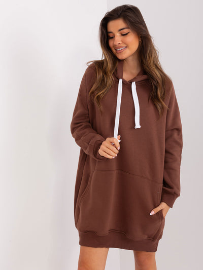 Brązowa dresowa bluza basic z kapturem