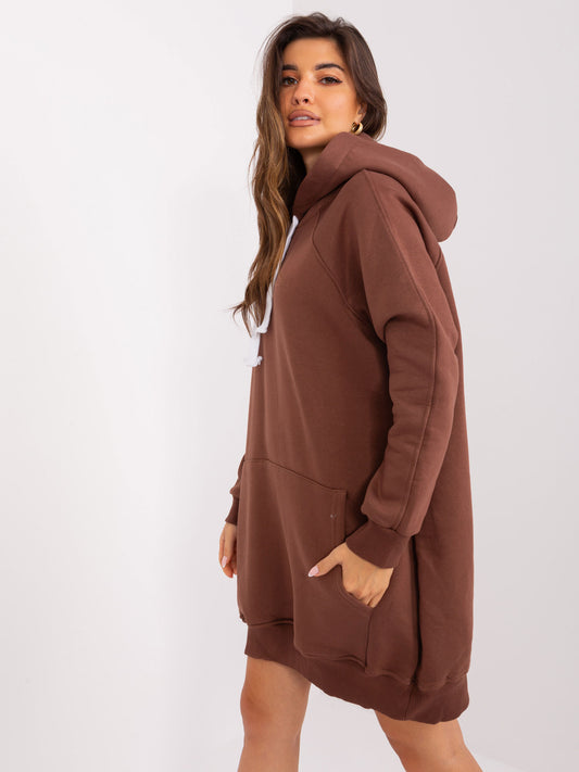 Brązowa dresowa bluza basic z kapturem