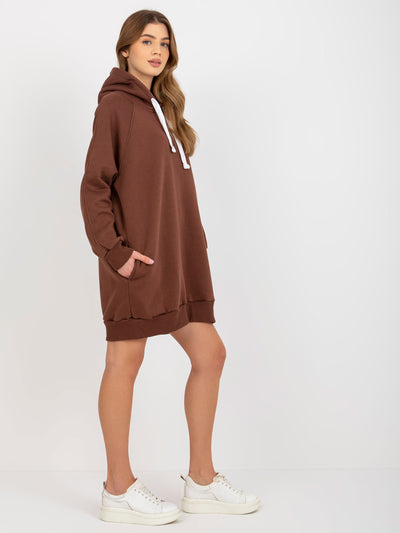 Brązowa długa dresowa bluza basic z kapturem