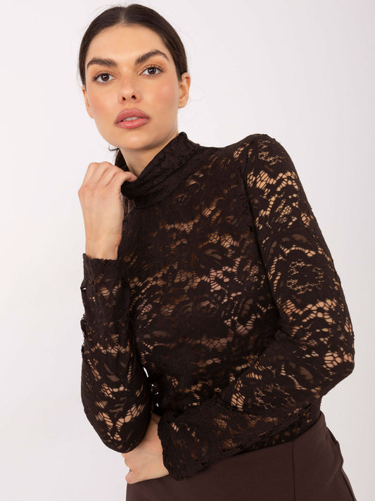 Brązowa elegancka bluzka z koronki