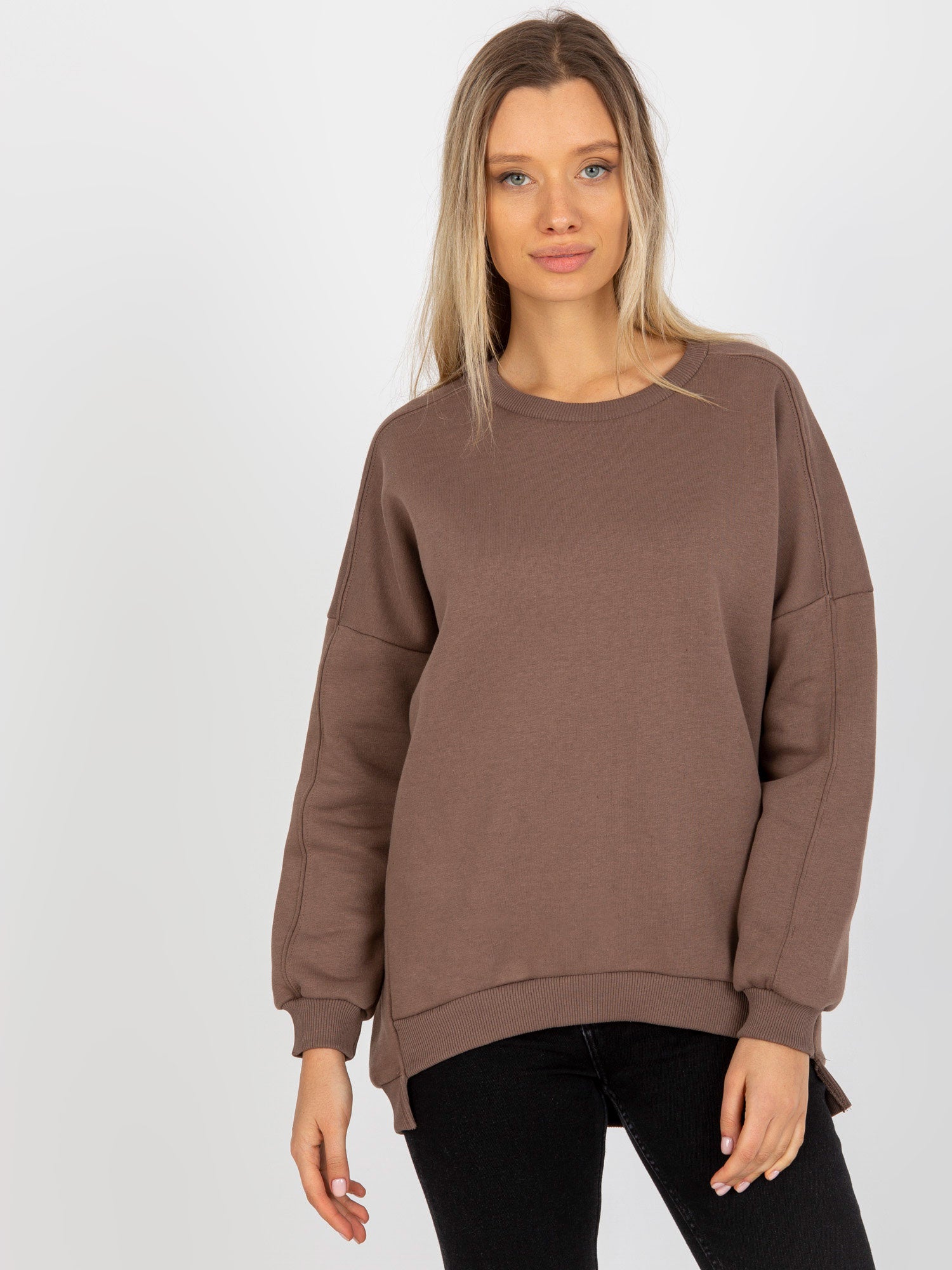 Brązowa dresowa bluza basic z długim rękawem