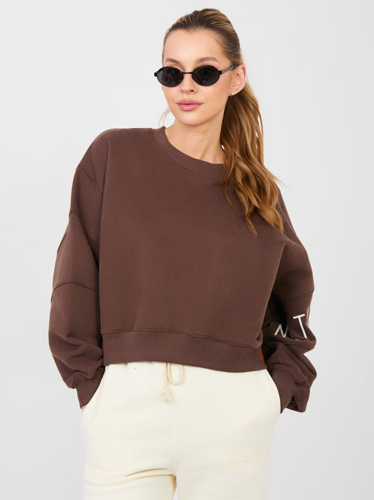 NATURAL SIDE Brązowa dresowa bluza o kroju oversize