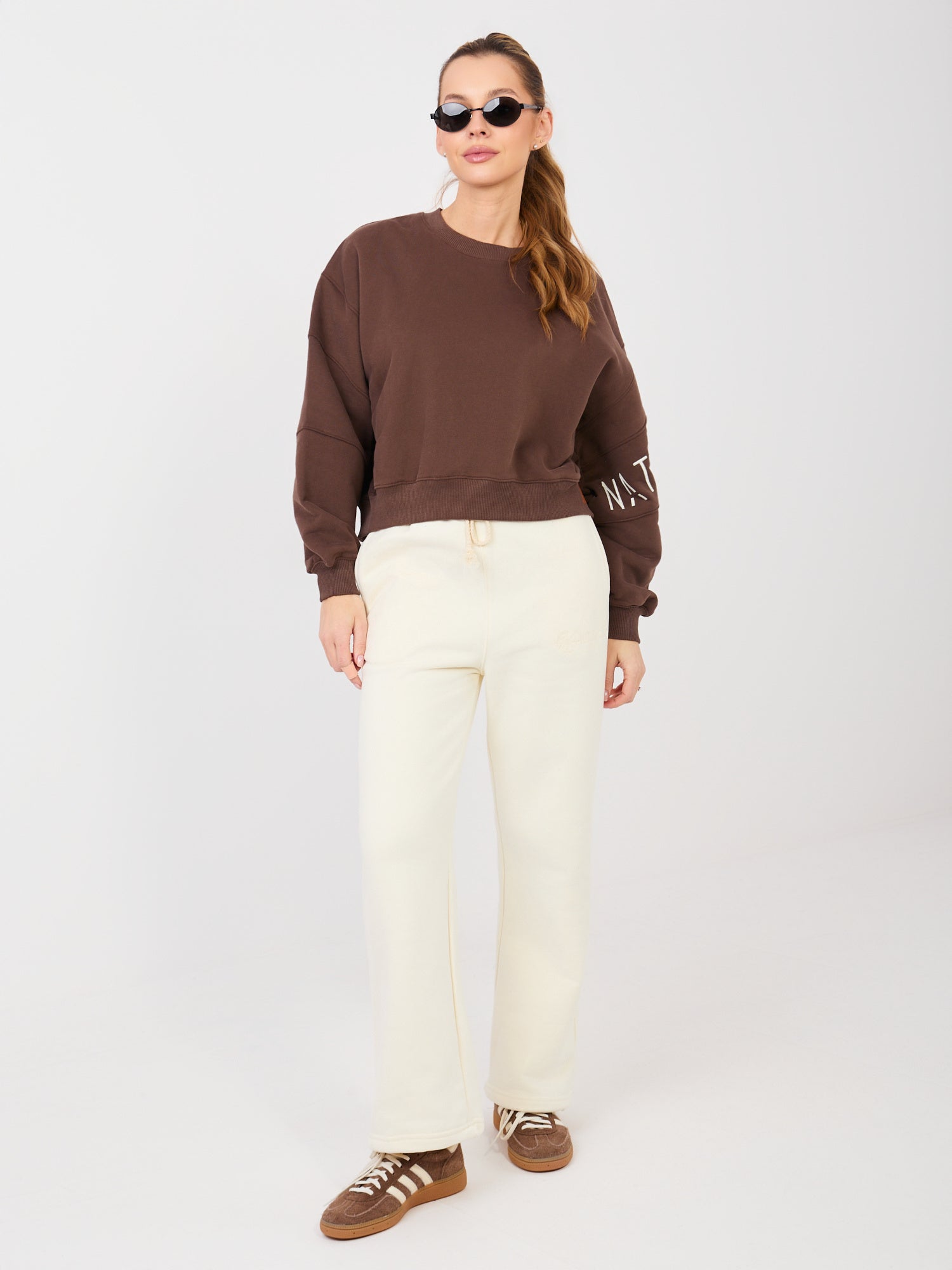 NATURAL SIDE Brązowa dresowa bluza o kroju oversize