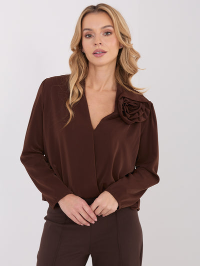 Brązowa elegancka bluzka z gumką na dole