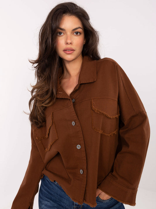 RUE PARIS Brązowa jeansowa kurtka o kroju oversize