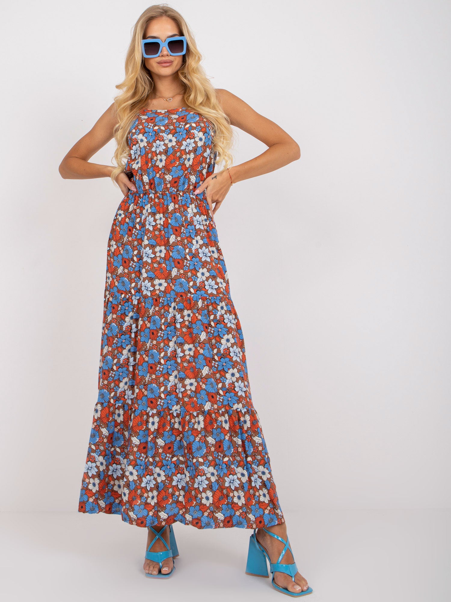 SUBLEVEL Brązowa sukienka maxi w kwiaty